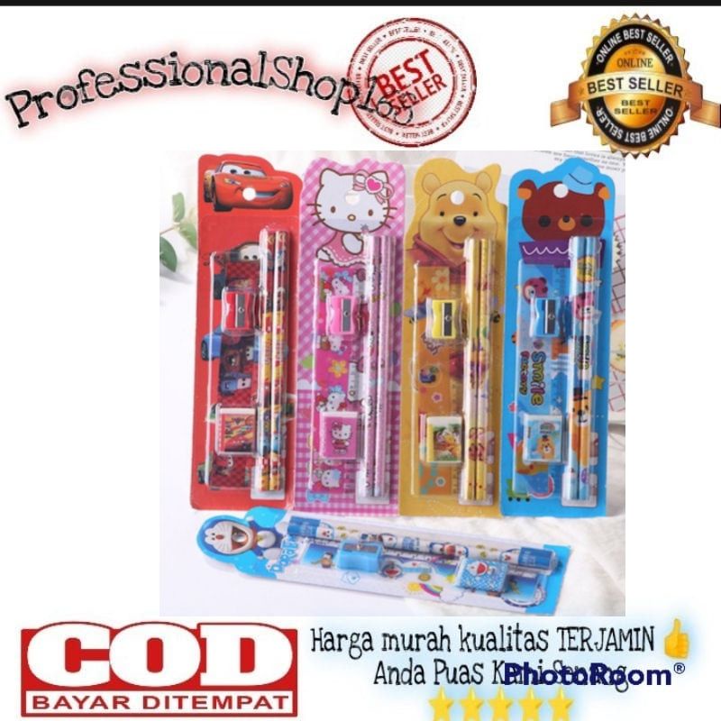 

PS - Stationery Set alat tulis sekolah 5 in 1 karakter lucu / mini stationery alat tulis karakter kartun set 5in 1