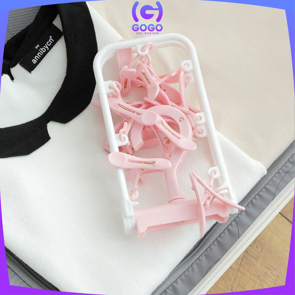 GOGO-C282 Gantungan Baju Lipat Jepitan 12IN1 / Hanger Jemuran Baju Plastik Tebal / Hanger Kaos Kaki / Gantungan Pakaian Dalam