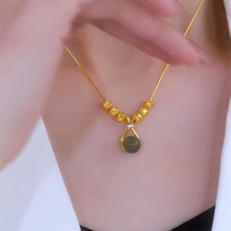 Kalung Liontin Giok Hetian Natural 18K Gold Untuk Wanita