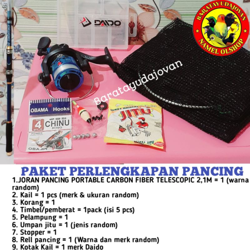 PAKET PERLENGKAPAN PANCING JORAN PANCING PORTABLE CARBON FIBER TELESCOPIC 2,1M, KAIL, KORANG, TIMBEL
