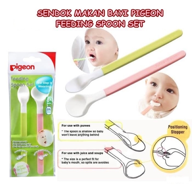 Pigeon Feeding Spoon Set Sendok Makanan Padat Cair MPASI Bayi 2pc