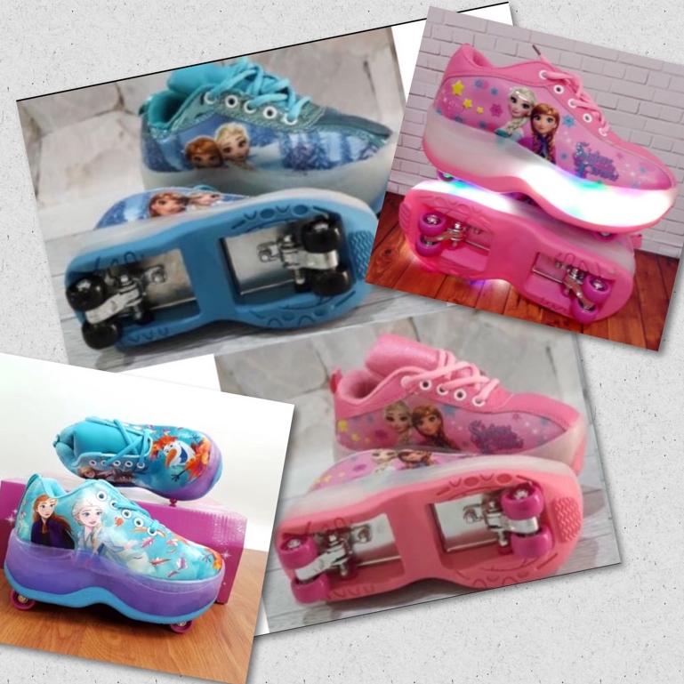 "KI.31Oc22ј" ORIGINAL Sepatu Roda 4 Lipat Karakter / Frozen / Pony / LOL / Princess / Lampu / LED Ma