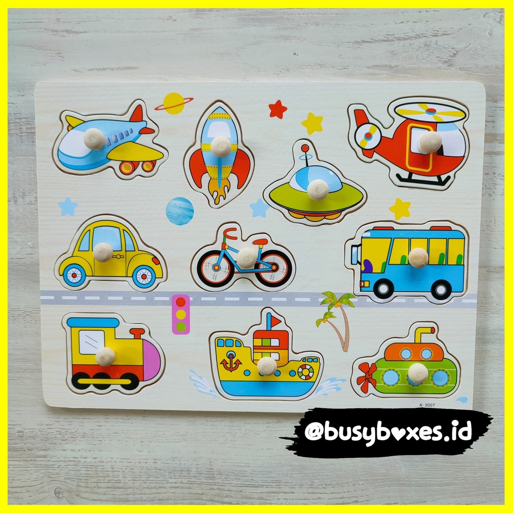 Busyboxes.id Mainan anak edukasi anak 1 2 3 tahun laki laki perempuan mainan edukasi Montessori puzzle jigsaw 3d kayu  kendaraan transportasi  seri -  ufo