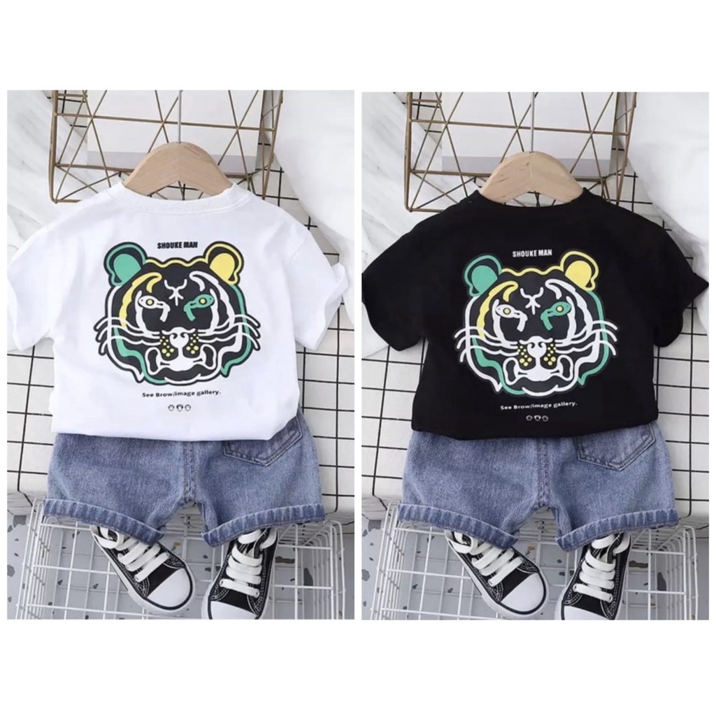SETELAN KAOS DAN JEANS PENDEK ANAK 1-5 TAHUN/SETELAN KENZ DENIM ANAK 1-5 TAHUN /OUTFID ANAK KEKINIA