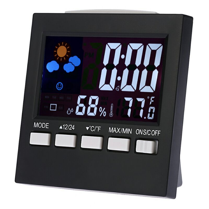 Jam Alarm LED Thermometer Hygrometer Forecast Weather Station 2159T Black