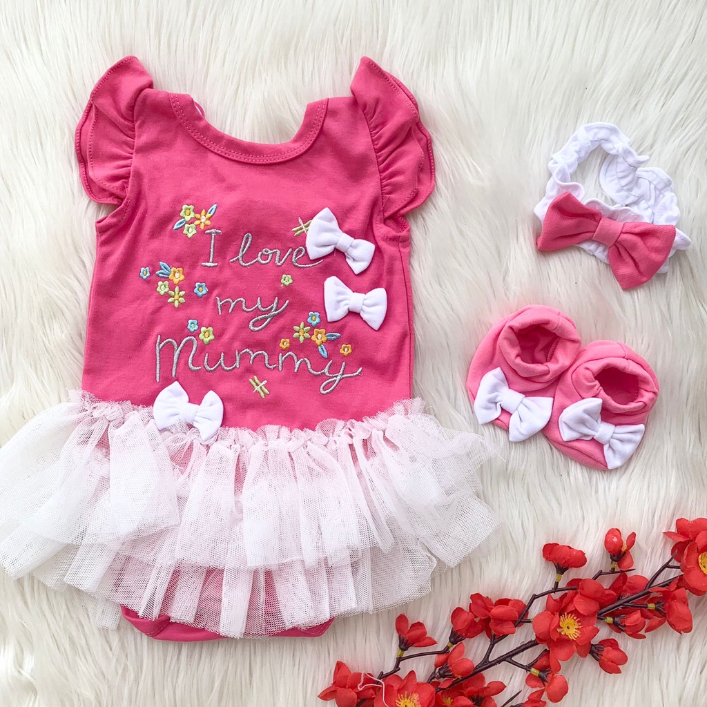Baju setelan jumper bandana sepatu motif lucu fashion anak bayi cewek perempuan murah -lov