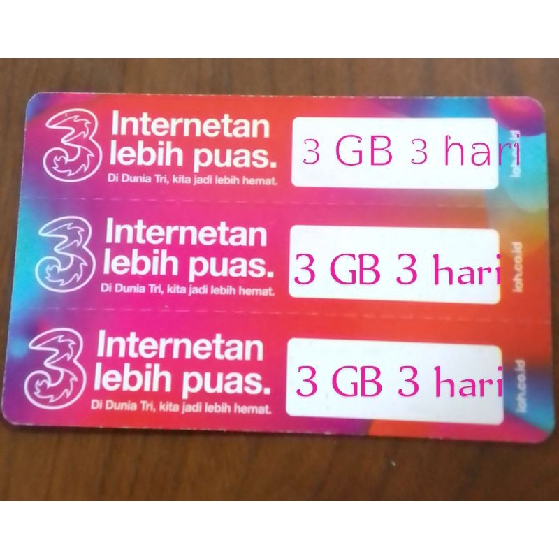 voucher tri 2 GB 1hari /5 gb 2hari/ 3 Gb 3 hari