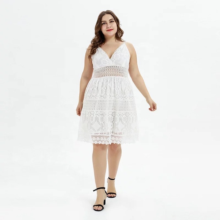 Wardrobe Dress Pantai Import Lace Putih Sleeveless Jumbo Big Size Summer Beach