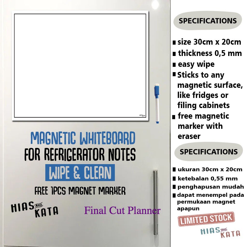 

papan tulis magnet catatan kulkas magnetik board ( gratis 1pcs spidol magnet) .