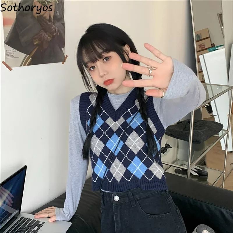 Vest Korea argyle knit sido