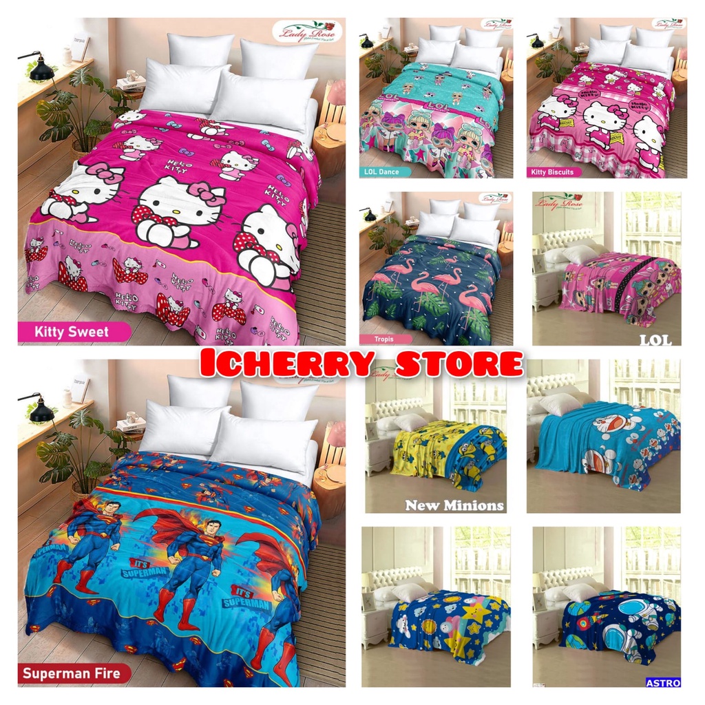 Selimut Bulu Halus Lady Rose 3D 160x200 Motif Doraemon Smile, Star, Hello Kitty Biscuits, Kitty Swee
