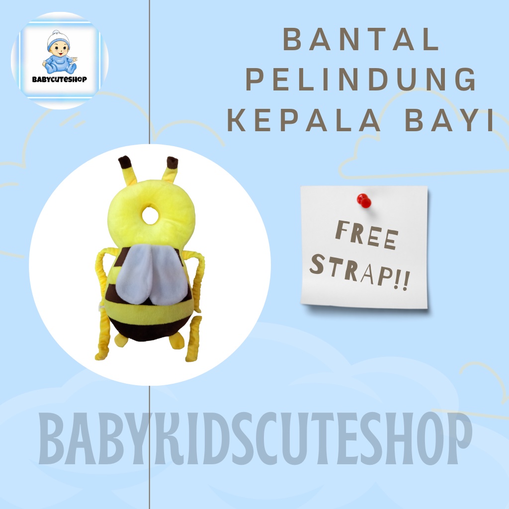 ( FREE STRAP ) Bantal Pelindung Kepala Bayi Bee Yellow | Pelindung Kepala Bayi | Head Neck Pillow Pad