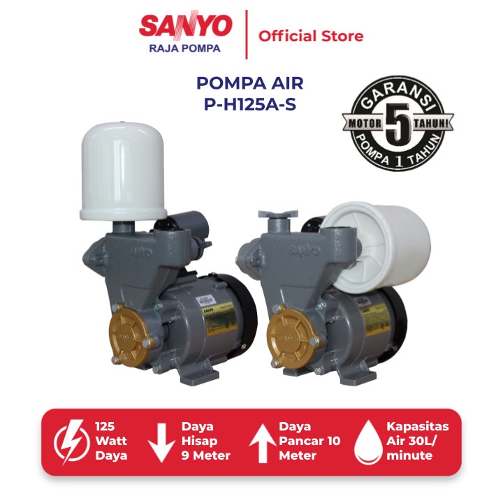 SANYO P-H125A-S / PH125AS Mesin Pompa Air Sumur OTOMATIS Horizontal &amp; Vertikal