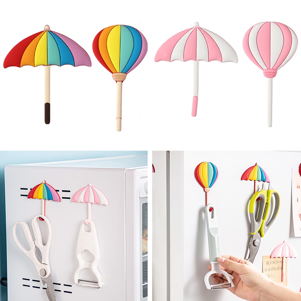 Magnet Kulkas Bentuk Payung Dan Balon Udara Warna Pink Untuk Dekorasi