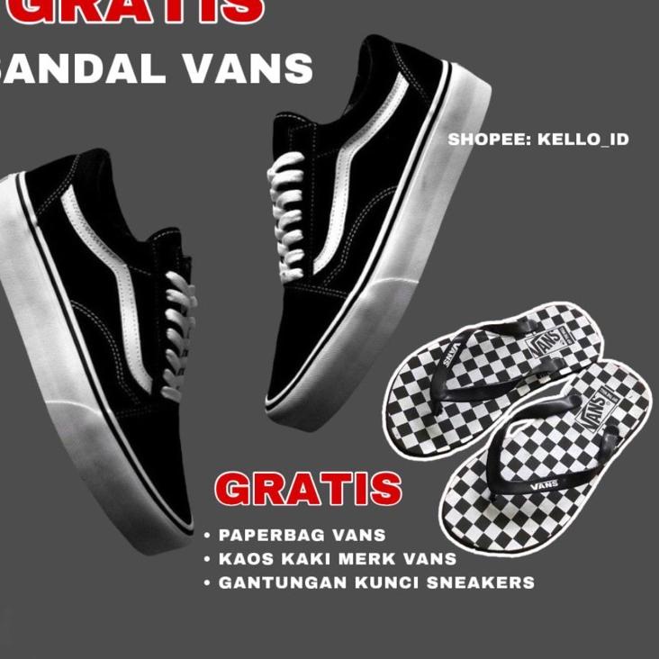 New Sale (BONUS SANDAL VANS) SEPATU VANS OLDSKOOL BLACK WHITE - SNEAKERS VANS OLD SKOOL PREMIUM MURA