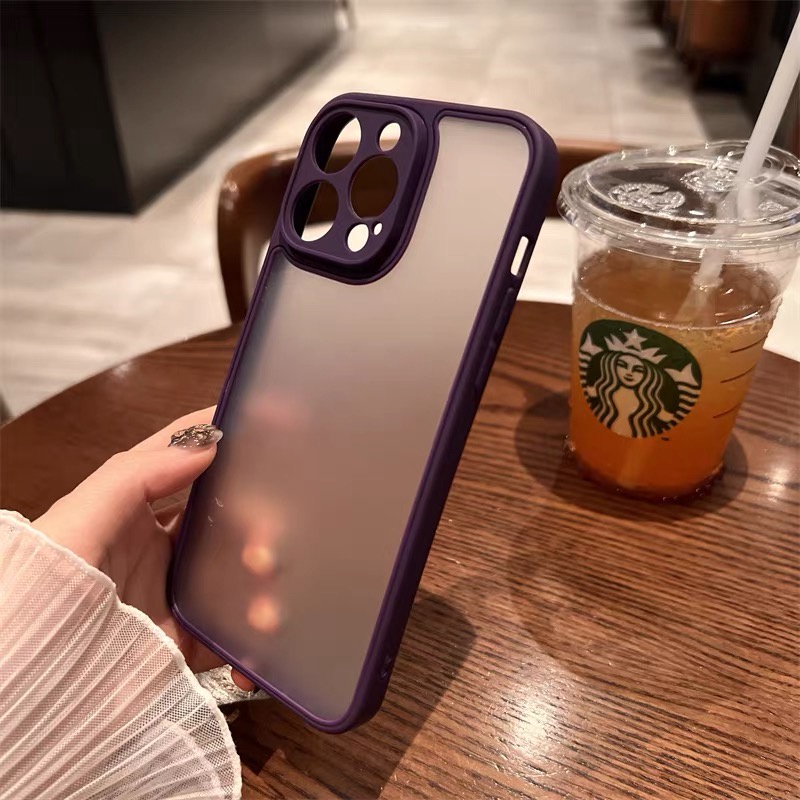 Case Pelindung Kamera Bahan Silikon TPU Warna Ungu matte Bening Untuk iphone 14 pro max 14 plus 11 12 13 pro max