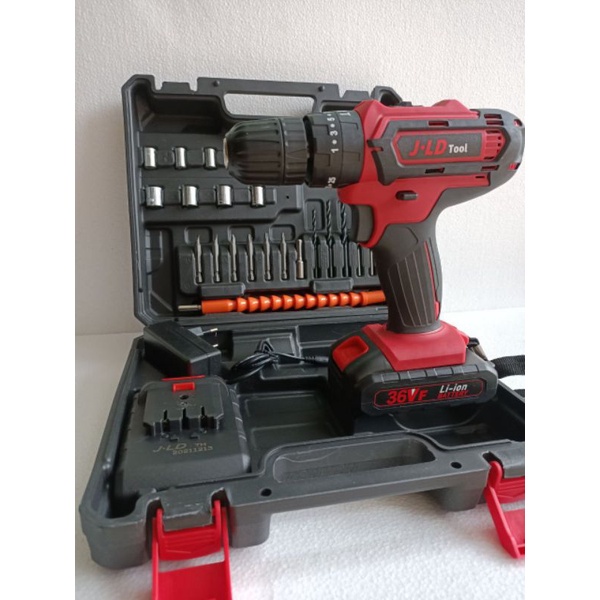 Bor Cas 36 volt JLD/impact hammer drill cordless 2 baterai lengkap