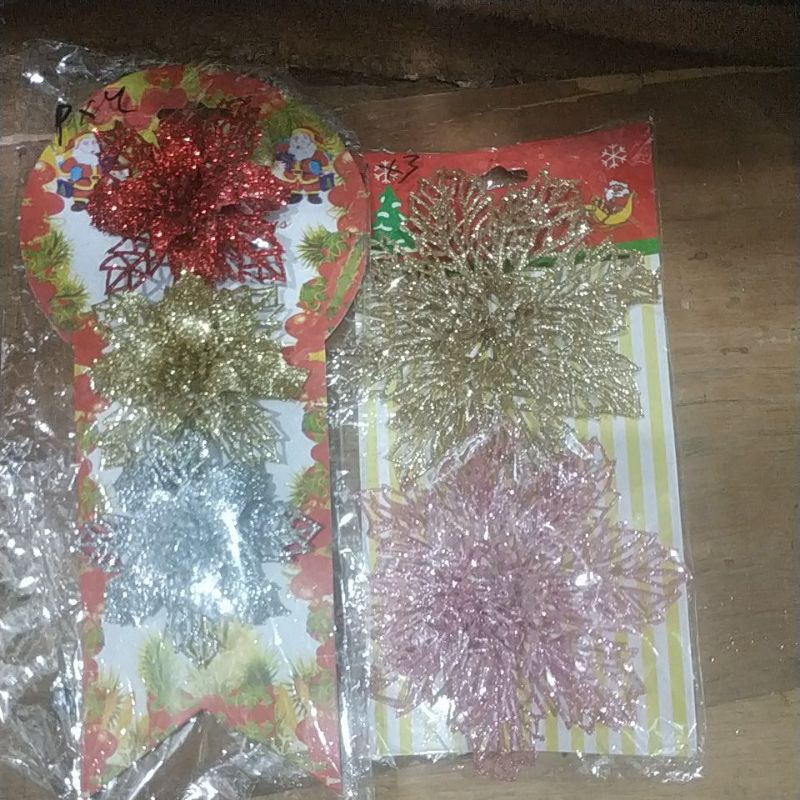 hiasan natal bunga gliter