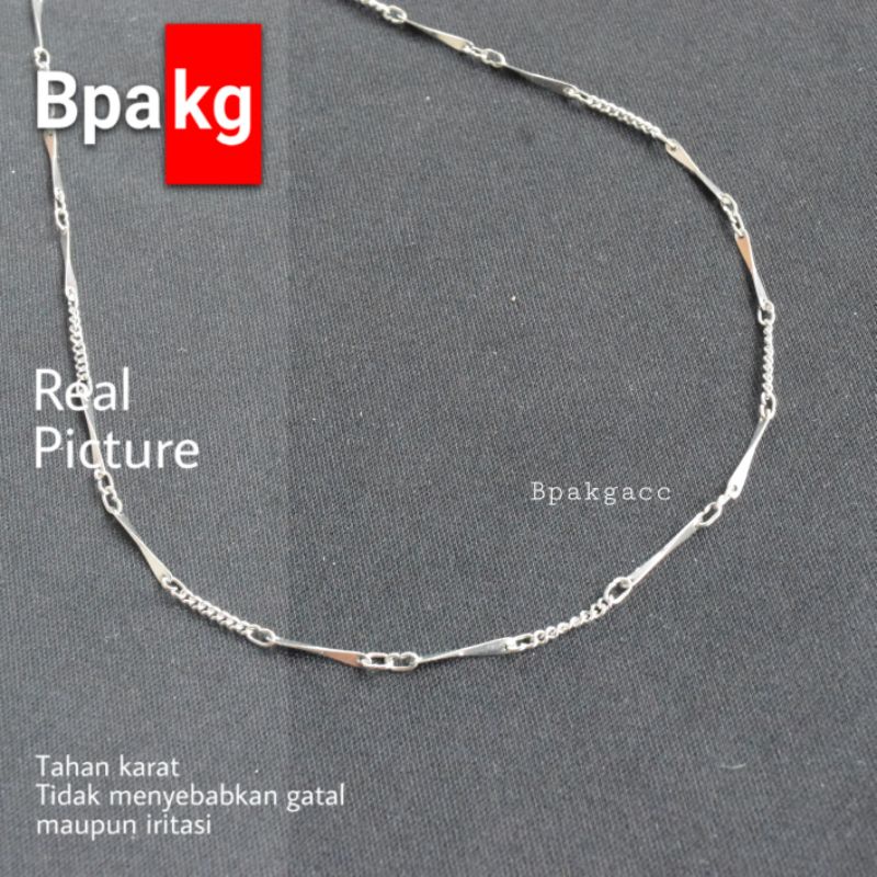 Kalung Rantai Tulang Anti Karat - Kalung Monel Asli Unik Wanita Polos halus tipis - Kalung Pria Silv