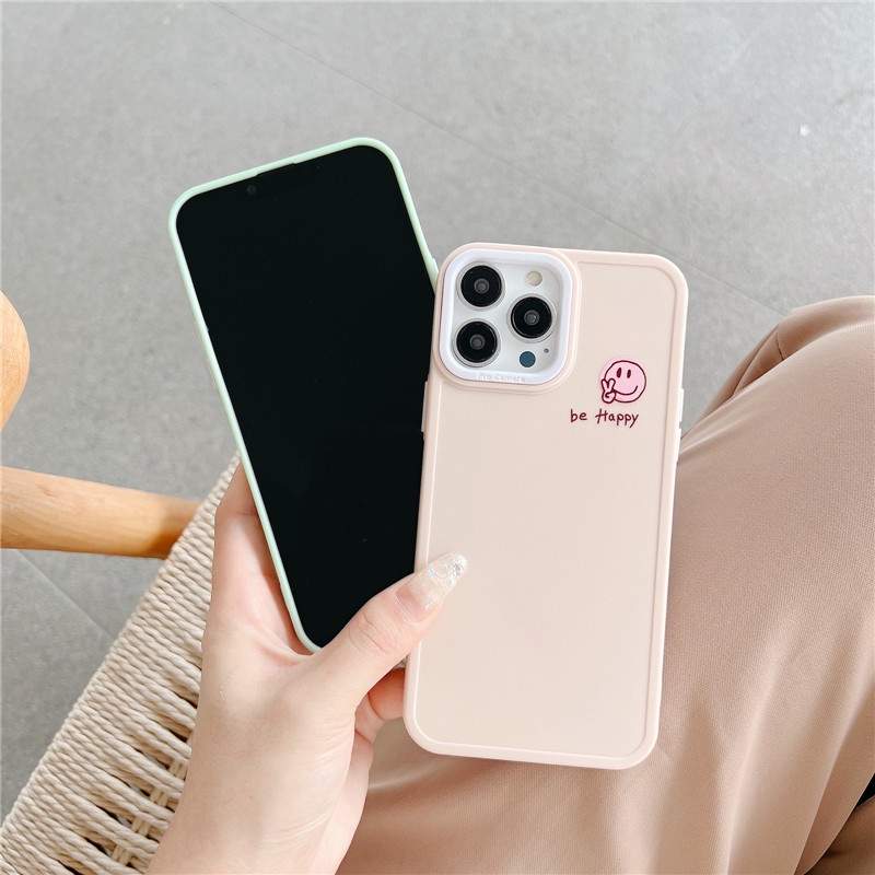 Soft Case Bahan Silikon TPU Warna Permen Desain Kartun Smiling Face Untuk IPhone 14 13 12 11 Pro Max