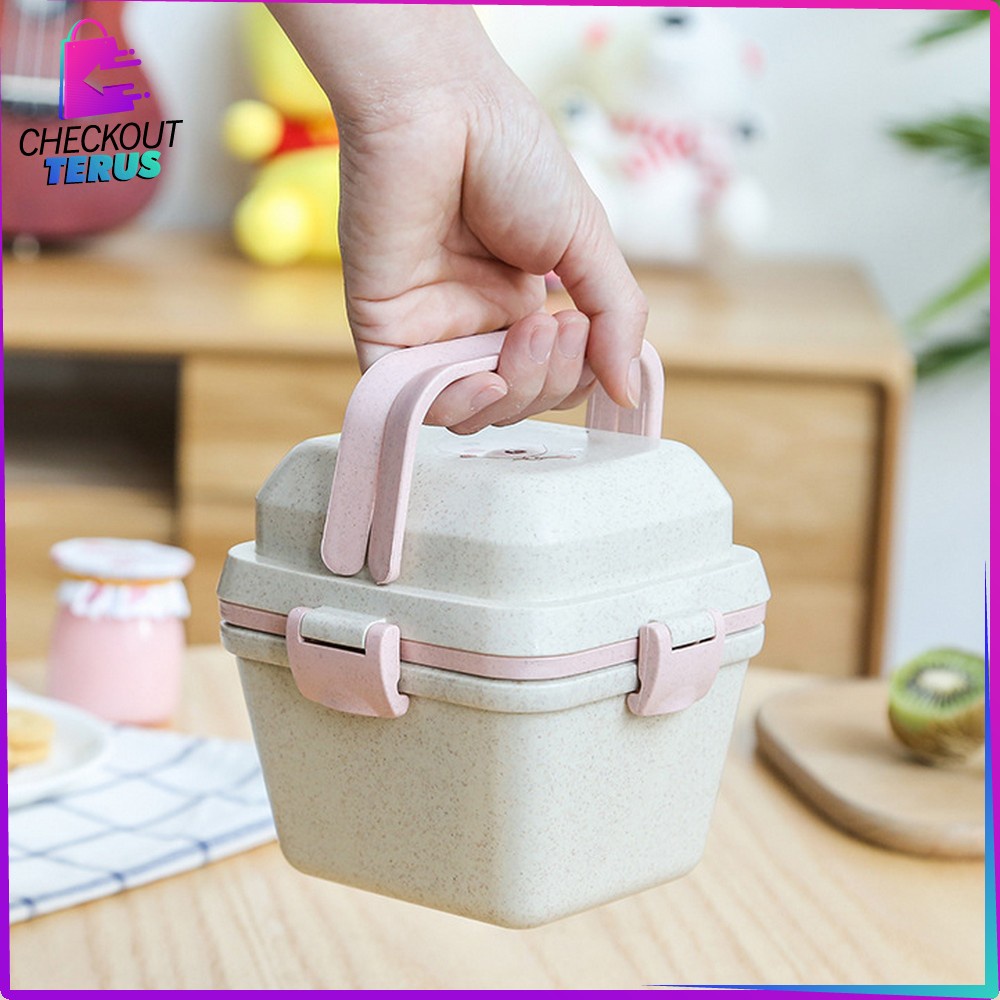 CT C692 Tempat Bekal Bento Set Microwavable Good Mood Everyday Portable BPA FREE Anti Tumpah Free Sendok Bahan PP Jerami Gandum Kotak Makan Lunch Box Set