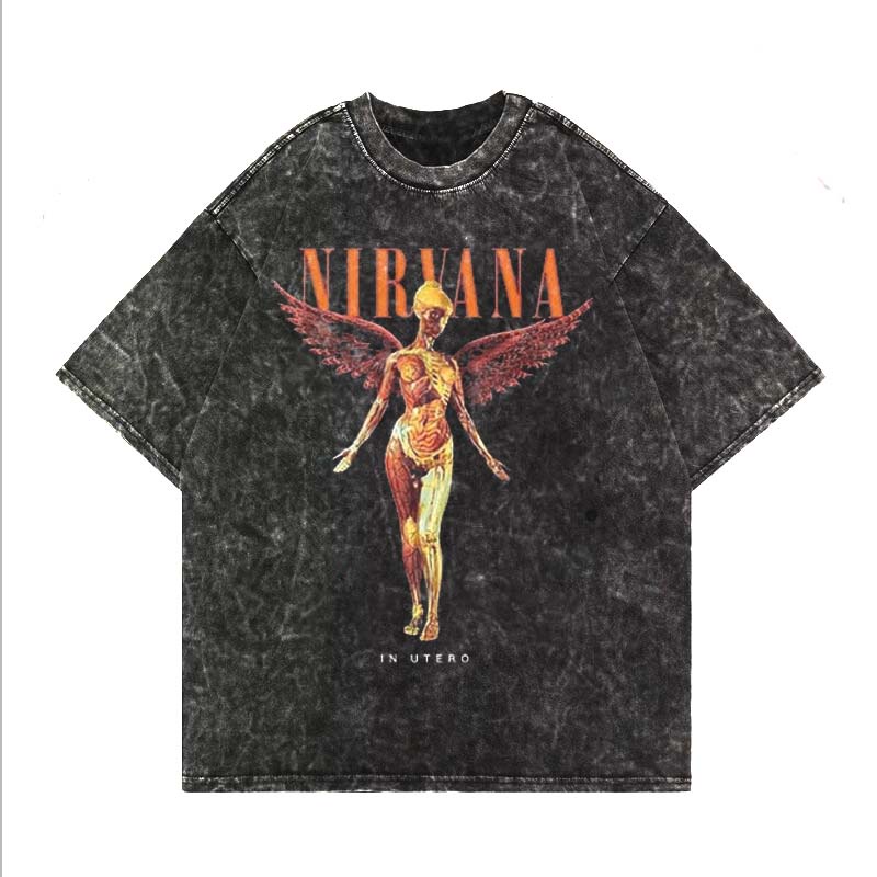 Kaos Washing Oversized Vintage T-shirt Band Nirvana In Utero Washed Tee