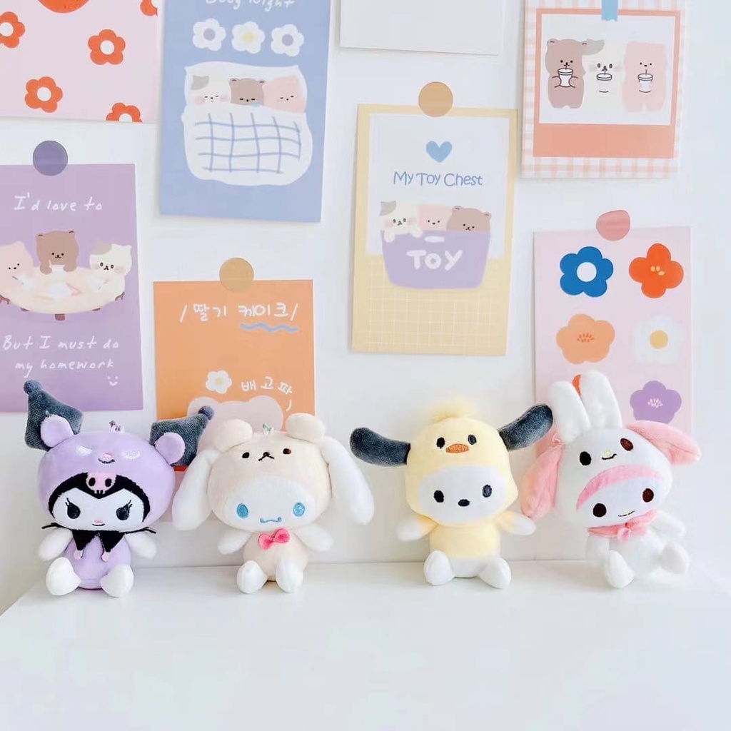 Gantungan Kunci Boneka Sanrio Hodie Animals Boneka My Melody Kuromi Pachasso Bahan Plush Untuk Dekorasi Tas