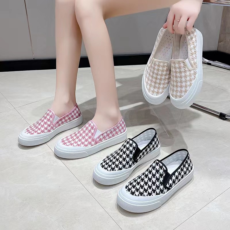 Gobra ♕ SEP017 (Tanpa Kotak) Sepatu Sneakers Wanita Motif Kotak Kotak Warna Cute Sporty Model Korea Fashion Casual Sport Olahraga Import