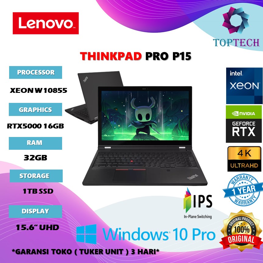 Laptop Lenovo Pro P15 Workstation 4K UHD QUADRO RTX5000 16GB/ XEON W10855 RAM 32GB 1TB SSD W10PRO 15.6