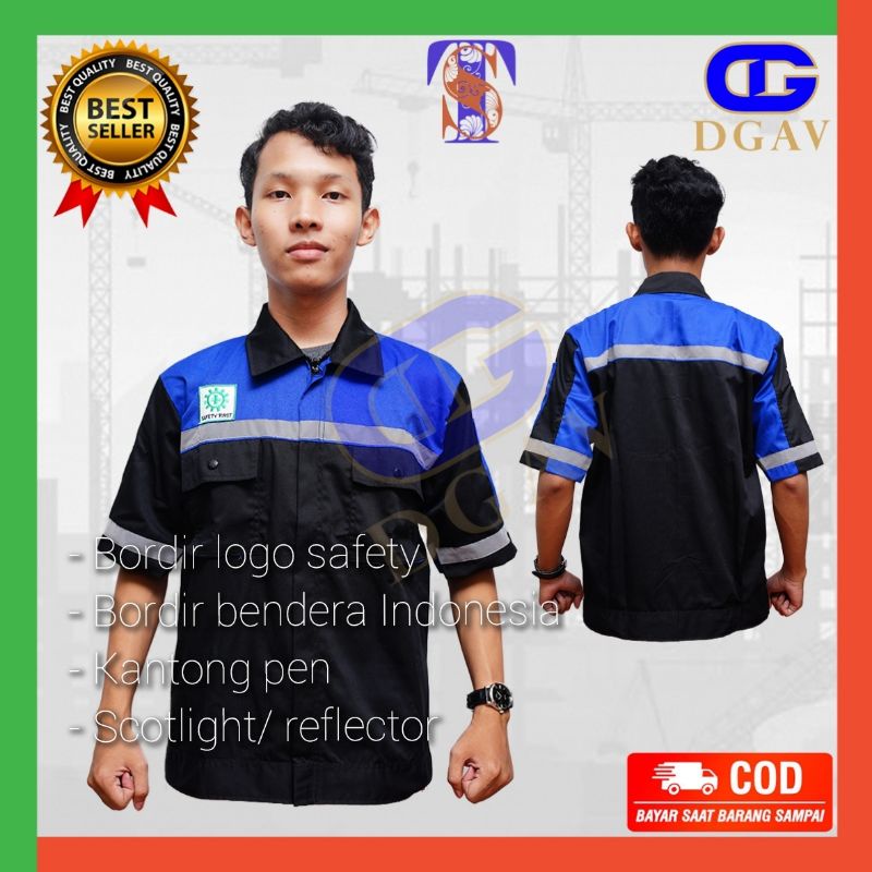 Wearpack Atasan Lengan Pendek Hitam Kombinasi Biru