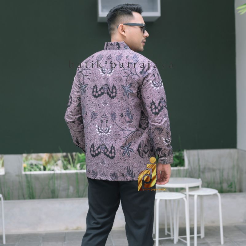 WAHYU UNGU Baju Batik Pria Cowok Lengan Panjang Pendek Full Furing Katun