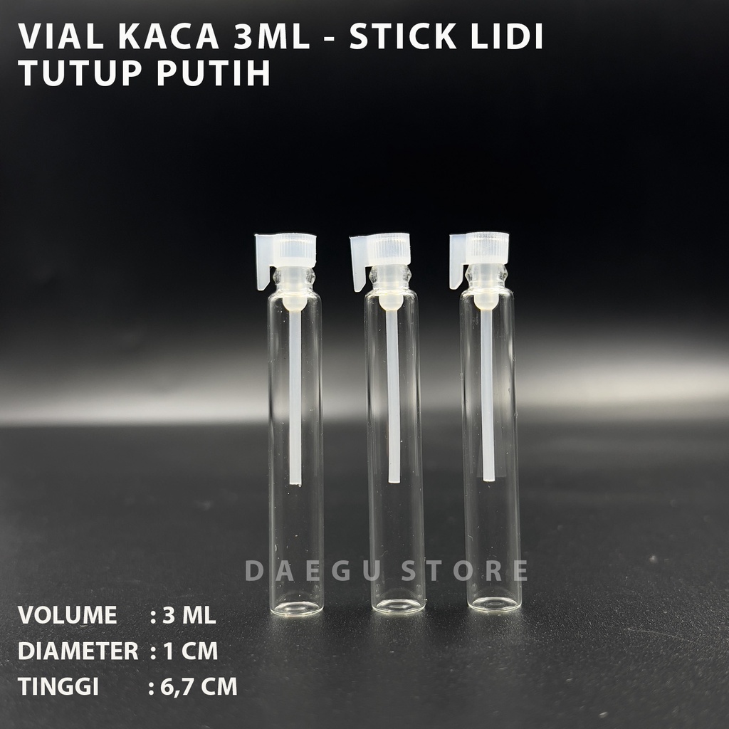 Vial 3ml Botol Kaca Tester Sample Parfum Putih Model Stick Panjang Lidi Stik Oles