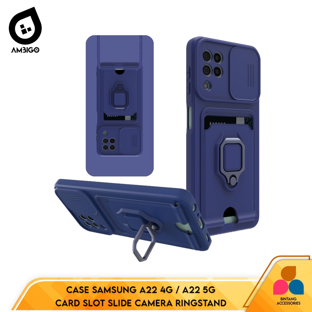 Case Samsung A22 4G / A22 5G / M32 4G / M22 4G / A12 / M12 / A51 / A71 Card Slot Slide Camera Ringst
