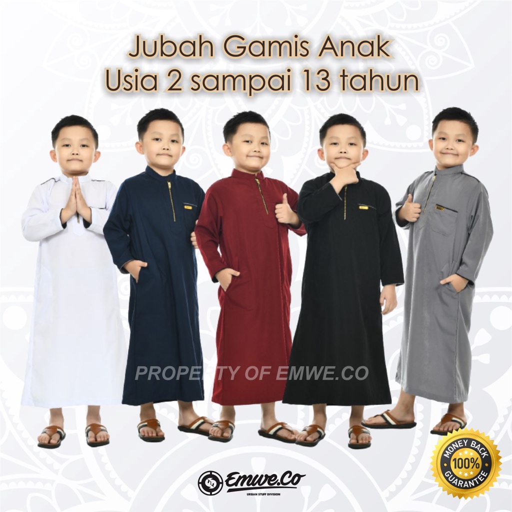 Jubah Gamis Anak Laki Laki Motif Polos Lengan Panjang Anti Kusut Usia 2 sampai 13 tahun