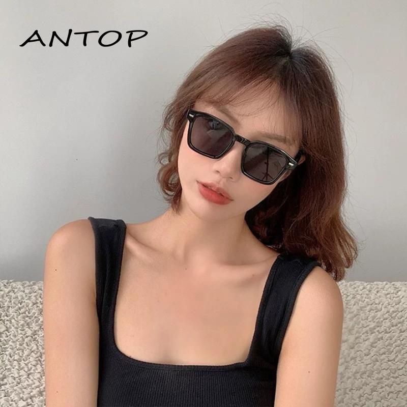 【antop】Kacamata Hitam Lensa Warna Bentuk Kotak Gaya Retro Untuk Unisex