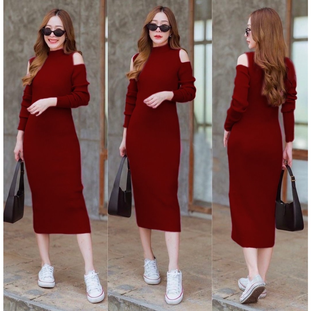 Dress Aariyaa - Dress Lengan Panjang - Dress Rajut Wanita - Casual Dress Terbaru