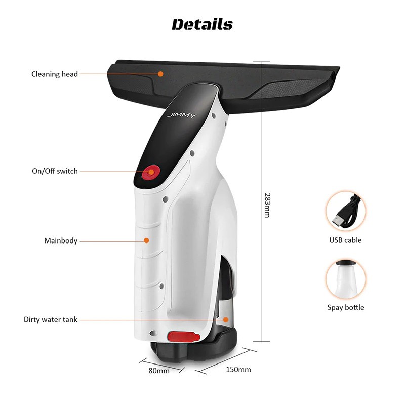 JIMMY VW302 Portable Handheld Cordless Window Glass Vacuum Cleaner