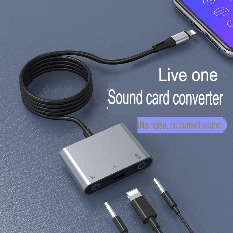 Converter Audio Digital Cable Adapter iPhone iPad Splitter Lightning to Dual Jack 3.5mm Headset 10cm PUBG Gaming FF Open Mic Sound Card Charger 8 Pin IOS Microphone Earphone