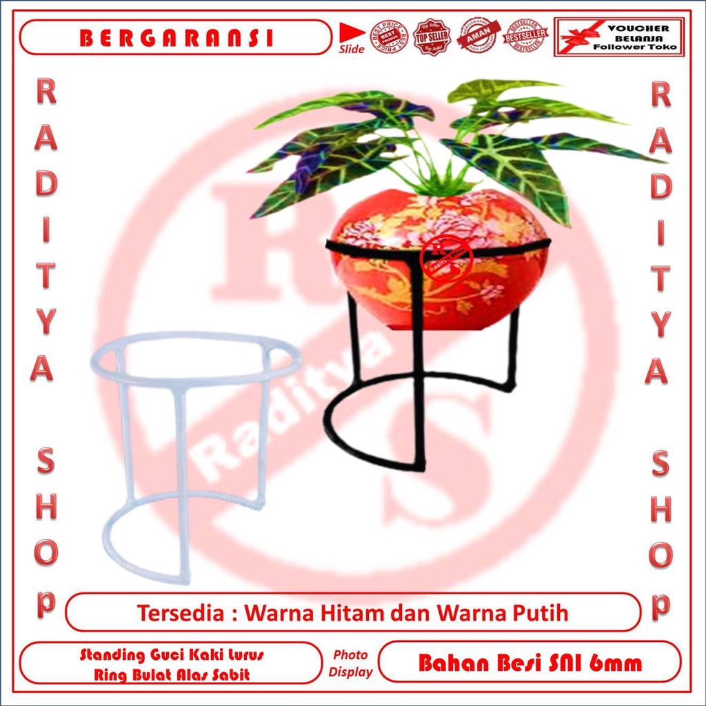 Standing Guci Hiasan Taman Alas Sabit Ring Bulat Tiang Lurus Bahan Besi | Raditya Shop | Tempat Vas 