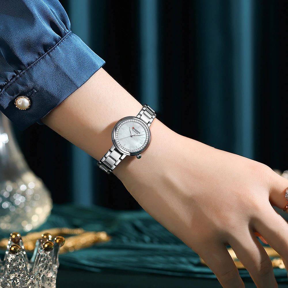 CURREN 9089 Jam Tangan Wanita Analog Stainless Steel Motif Vintage WATCHKITE WKOS