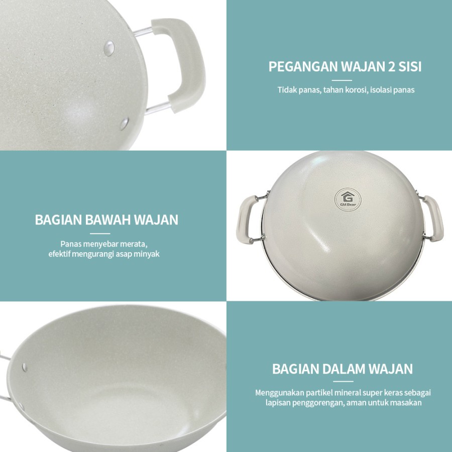 GM Bear Wajan Penggorengan Teflon 32cm 1238- Wok Pan