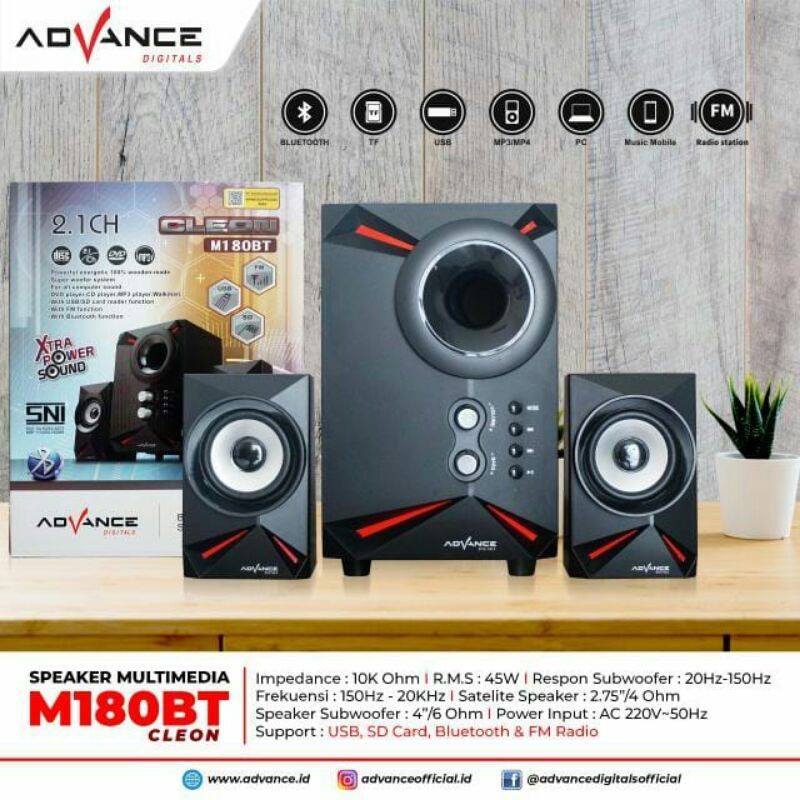 Speaker Advance M180 BT Cleon / M180 BT Pro Bluetooth Speaker Bass Xtra Sound