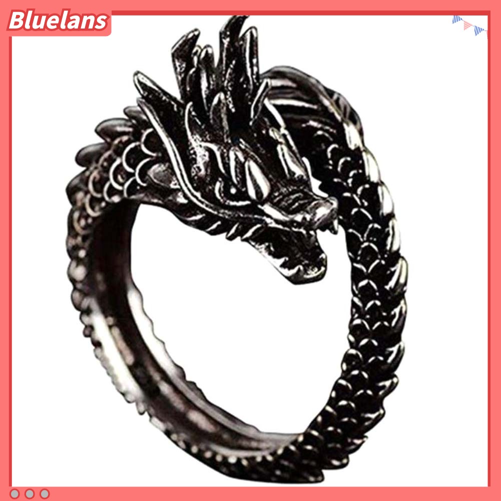 Bluelans Unisex Retro Chinese Dragon Carved Adjustable Opening Finger Ring Jewelry Gift