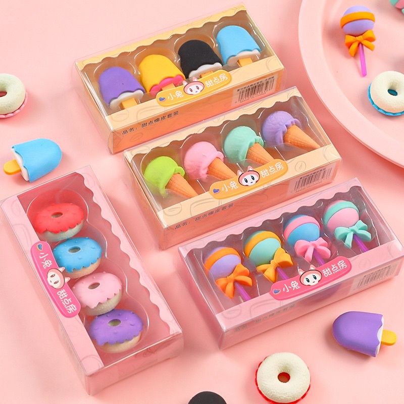 Penghapus Lucu Bentuk Maknana Ice Cream Set Eraser Ins 4pcs Aesthetic