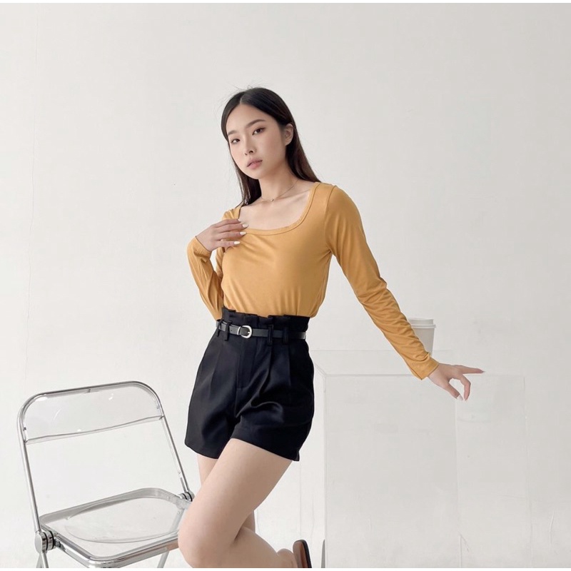 MORA SQUARE NECK LONGSLEEVE TOP KOREA - KAOS MANSET POLOS LENGAN PANJANG WANITA - PREMIUM TEE POLOS CUTTING WANITA COLORFUL - HADIAH / KADO ULTAH CEWEK