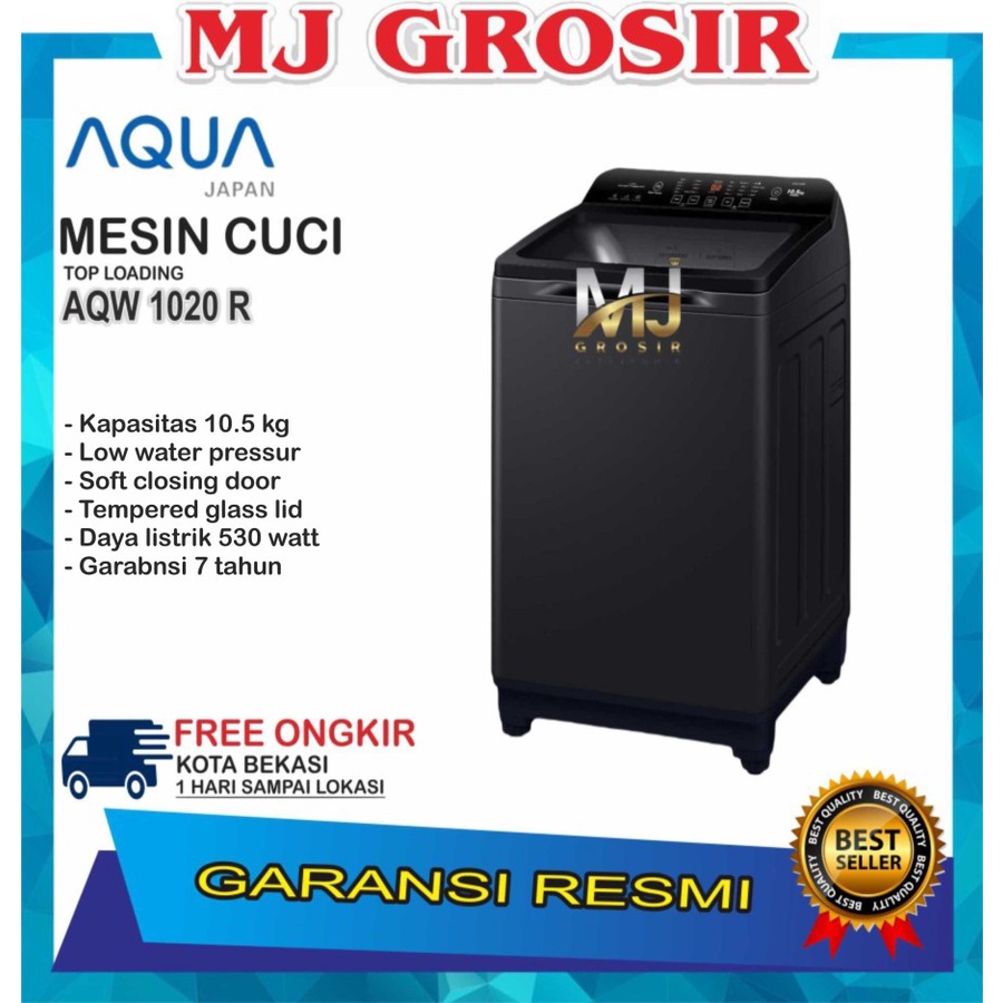 MESIN CUCI 1 TABUNG AQUA JAPAN AQW 1020 TOP LOADING 10 KG HIJAB