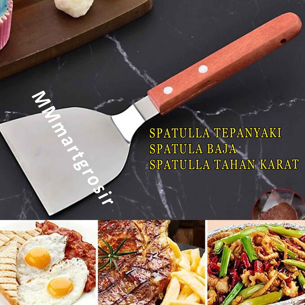 Spatulla Tepanyaki / Spatulla Gagang Kayu / Spatulla Steak Tahan Karat / Spatulla Tahan Panas