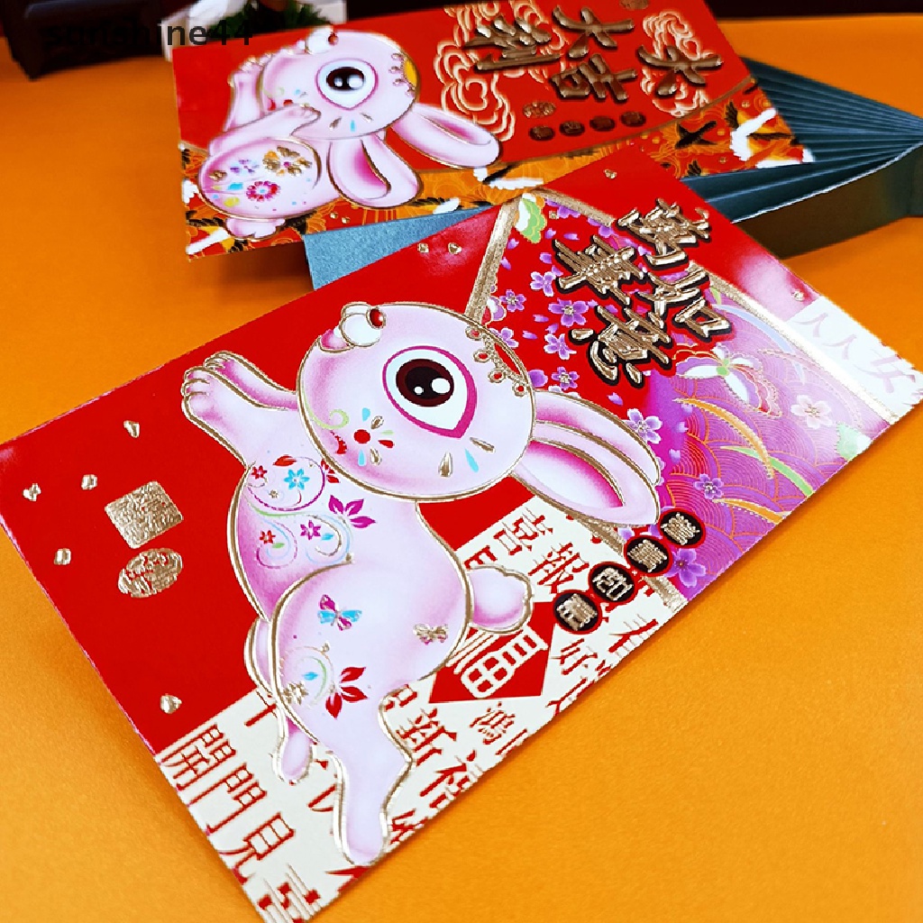 Sunshine 60PCS 2023 Amplop Angpao Tahun Baru Cina / Imlek Motif Kartun Kelinci Warna Merah 2023