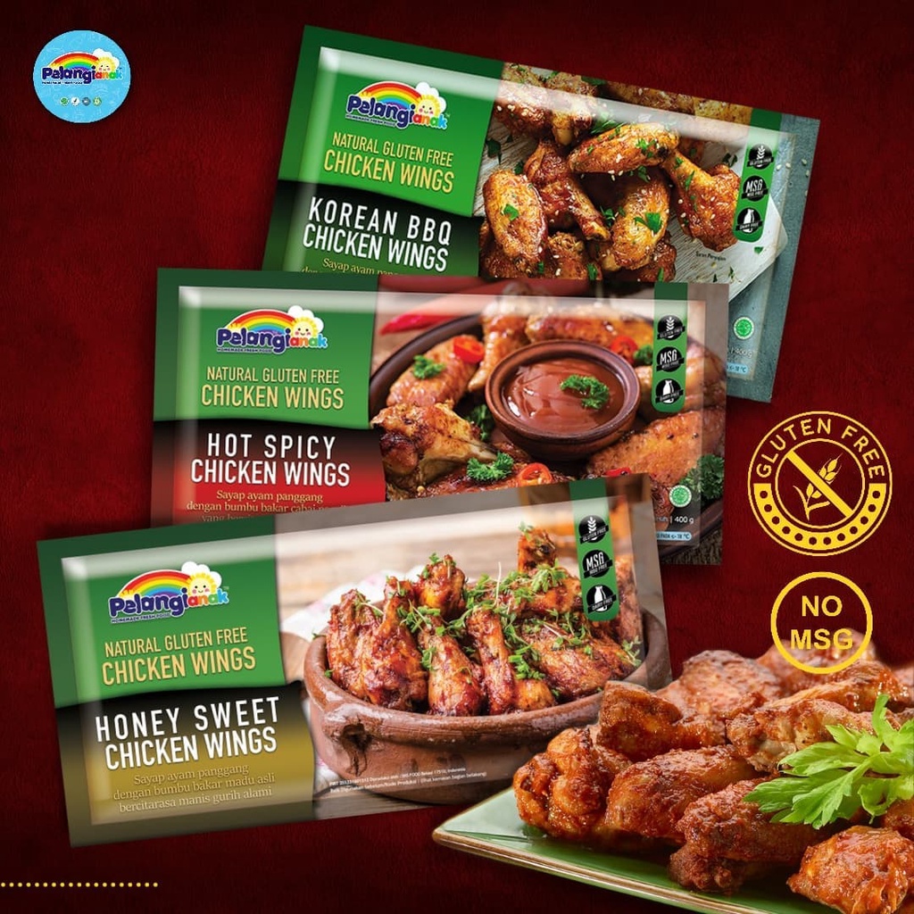 Chicken Wings Gluten Free Non Msg Non Pengawet Olahan Sayap Ayam Berbumbu Alami - Pelangi Anak Frozen Food Kemasan 400gr