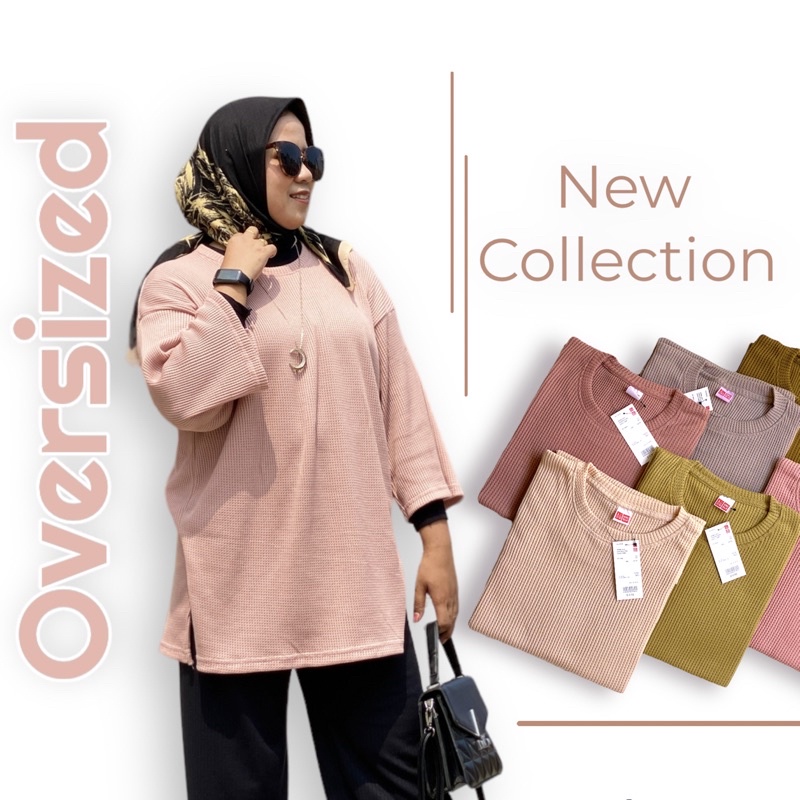 Kaos Oversized Waffle Hijab Friendly Lengan 7/8